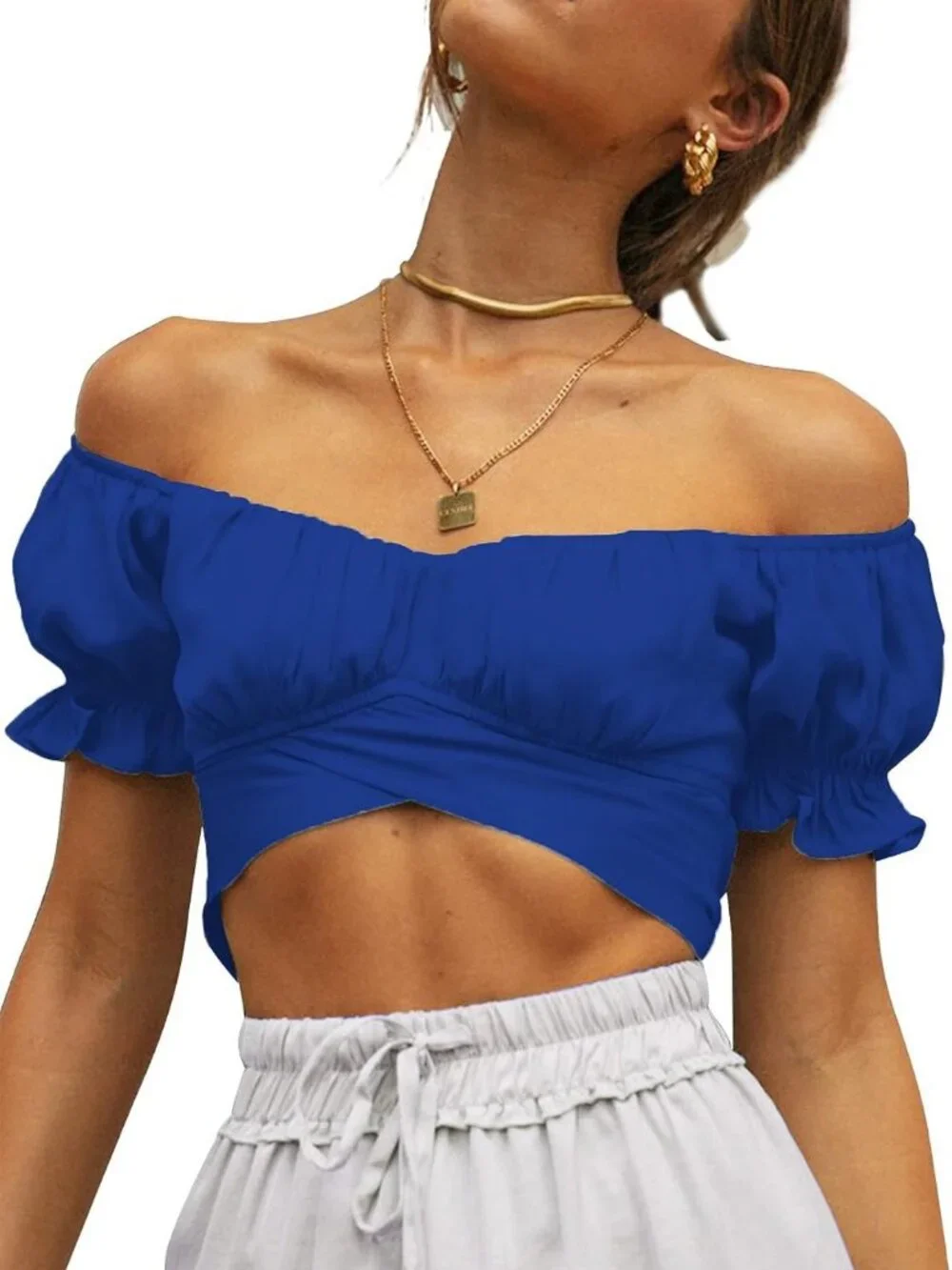 Cute Y2K Puff Sleeve Crop Top | Summer Ruffle Off-Shoulder Blouse with Tie Back